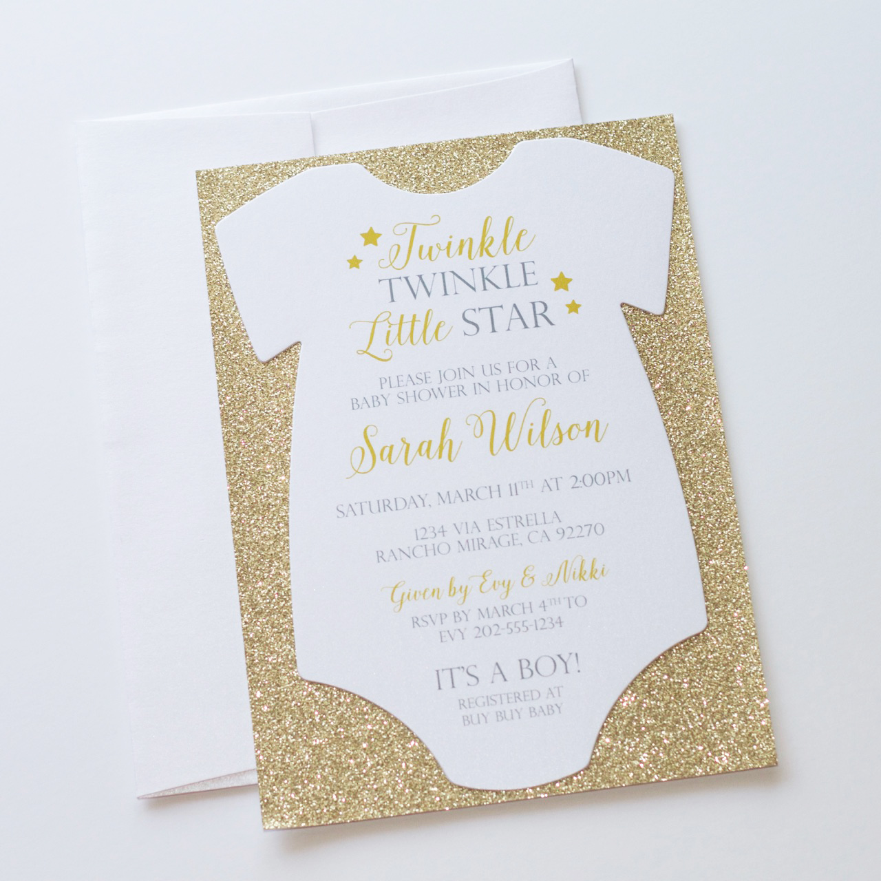 Twinkle Twinkle Little Star baby shower invitations in silver and pink 